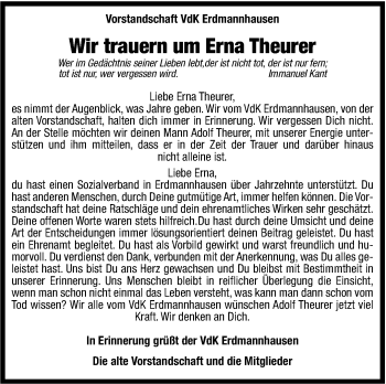 Traueranzeige von Erna Theurer von Marbacher Zeitung