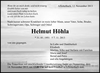 Traueranzeige von Helmut Höhla von Marbacher Zeitung