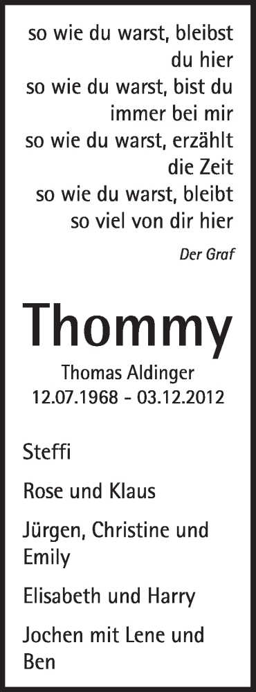  Traueranzeige für Thomas Aldinger vom 03.12.2013 aus Stuttgarter Zeitung / Stuttgarter Nachrichten