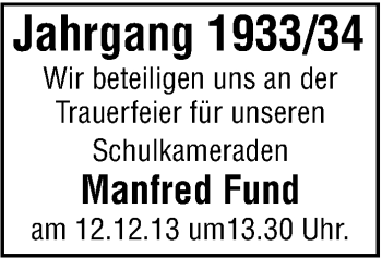 Traueranzeige von Manfred Fund von Marbacher Zeitung