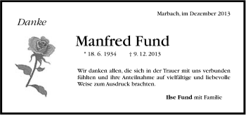 Traueranzeige von Manfred Fund von Marbacher Zeitung