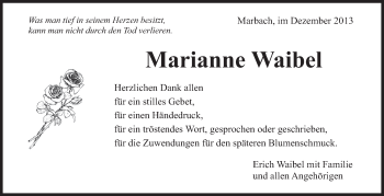 Traueranzeige von Marianne Waibel von Marbacher Zeitung