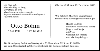 Traueranzeige von Otto Böhm von Marbacher Zeitung