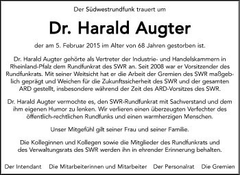 Traueranzeige von Harald Augter von Stuttgarter Zeitung / Stuttgarter Nachrichten