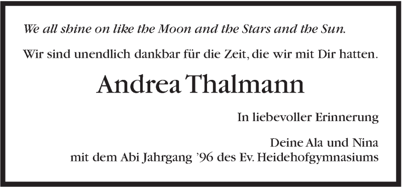  Traueranzeige für Andrea Thalmann vom 18.02.2016 aus Stuttgarter Zeitung / Stuttgarter Nachrichten
