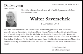 Traueranzeige von Walter Saverschek von Stuttgarter Zeitung / Stuttgarter Nachrichten