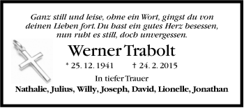 Traueranzeige von Werner Trabolt von Stuttgarter Zeitung / Stuttgarter Nachrichten