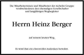 Traueranzeige von Heinz Berger von Stuttgarter Zeitung / Stuttgarter Nachrichten