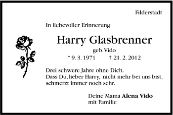 Traueranzeige von Harry Glasbrenner von Stuttgarter Zeitung / Stuttgarter Nachrichten