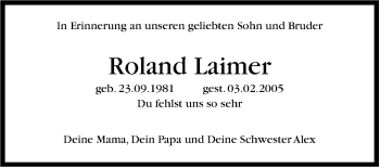 Traueranzeige von Roland Laimer von Stuttgarter Zeitung / Stuttgarter Nachrichten