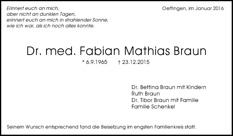  Traueranzeige für Fabian Mathias Braun vom 05.01.2016 aus Stuttgarter Zeitung / Stuttgarter Nachrichten