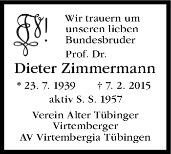Traueranzeige von Dieter Zimmermann von Stuttgarter Zeitung / Stuttgarter Nachrichten