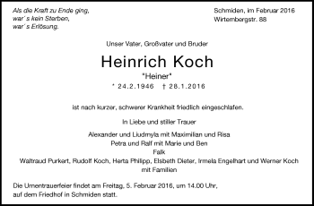 Traueranzeige von Heinrich Koch von Stuttgarter Zeitung / Stuttgarter Nachrichten