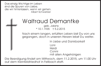 Traueranzeige von Waltraud Demantke von Stuttgarter Zeitung / Stuttgarter Nachrichten