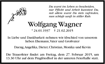 Traueranzeige von Wolfgang Wagner von Stuttgarter Zeitung / Stuttgarter Nachrichten