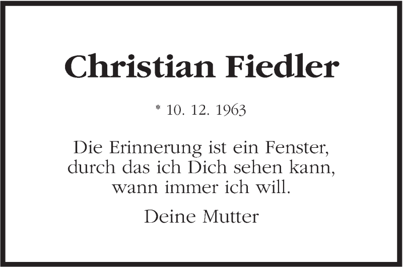 Traueranzeige für Christian Fiedler vom 10.12.2015 aus Stuttgarter Zeitung / Stuttgarter Nachrichten