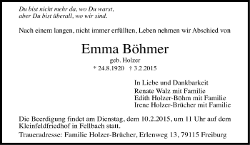 Traueranzeige von Emma Böhmer von Stuttgarter Zeitung / Stuttgarter Nachrichten