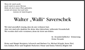 Traueranzeige von Walter Saverschek von Stuttgarter Zeitung / Stuttgarter Nachrichten