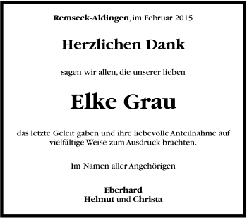 Traueranzeige von Elke Grau von Stuttgarter Zeitung / Stuttgarter Nachrichten