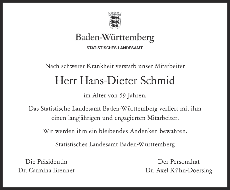  Traueranzeige für Hans-Dieter Schmid vom 25.06.2015 aus Stuttgarter Zeitung / Stuttgarter Nachrichten
