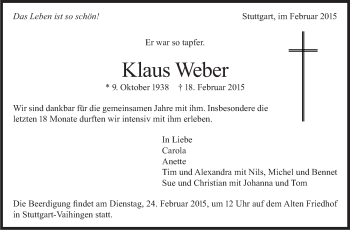 Traueranzeige von Klaus Weber von Stuttgarter Zeitung / Stuttgarter Nachrichten