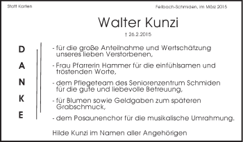 Traueranzeige von Walter Kunzi von Stuttgarter Zeitung / Stuttgarter Nachrichten