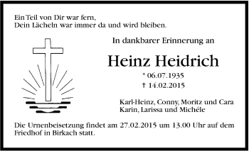 Traueranzeige von Heinz Heidrich von Stuttgarter Zeitung / Stuttgarter Nachrichten