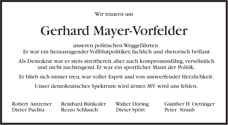  Traueranzeige für Gerhard Mayer-Vorfelder vom 22.08.2015 aus Stuttgarter Zeitung / Stuttgarter Nachrichten