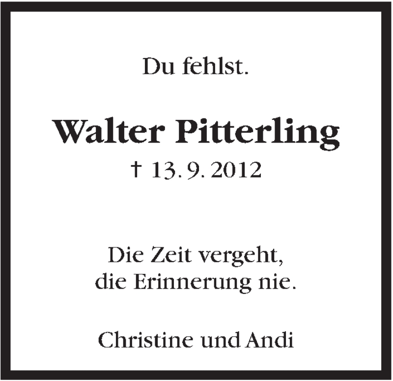  Traueranzeige für Walter Pitterling vom 14.09.2015 aus Stuttgarter Zeitung / Stuttgarter Nachrichten