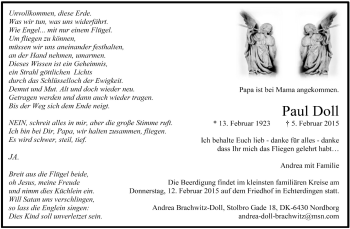 Traueranzeige von Paul Doll von Stuttgarter Zeitung / Stuttgarter Nachrichten