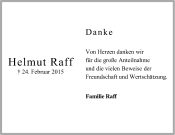 Traueranzeige von Helmut Raff von Stuttgarter Zeitung / Stuttgarter Nachrichten