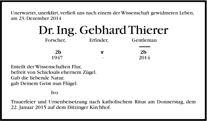  Traueranzeige für Gebhard Thierer vom 17.01.2015 aus Stuttgarter Zeitung / Stuttgarter Nachrichten