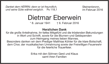 Traueranzeige von Dietmar Eberwein von Stuttgarter Zeitung / Stuttgarter Nachrichten