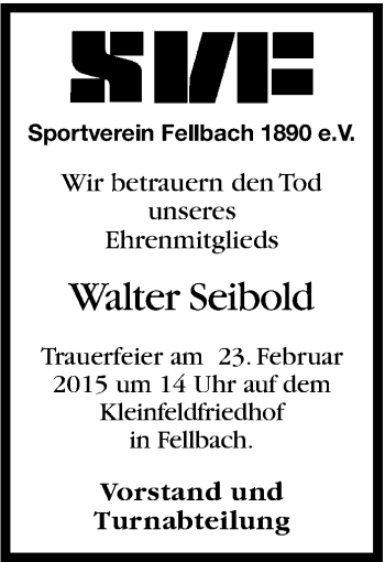 Traueranzeige von Walter Seibold von Stuttgarter Zeitung / Stuttgarter Nachrichten