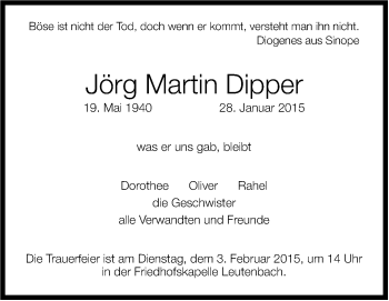 Traueranzeige von Martin Dipper von Stuttgarter Zeitung / Stuttgarter Nachrichten