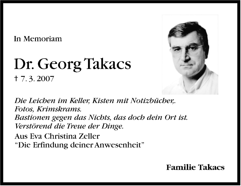  Traueranzeige für Georg Takacs vom 07.03.2015 aus Stuttgarter Zeitung / Stuttgarter Nachrichten