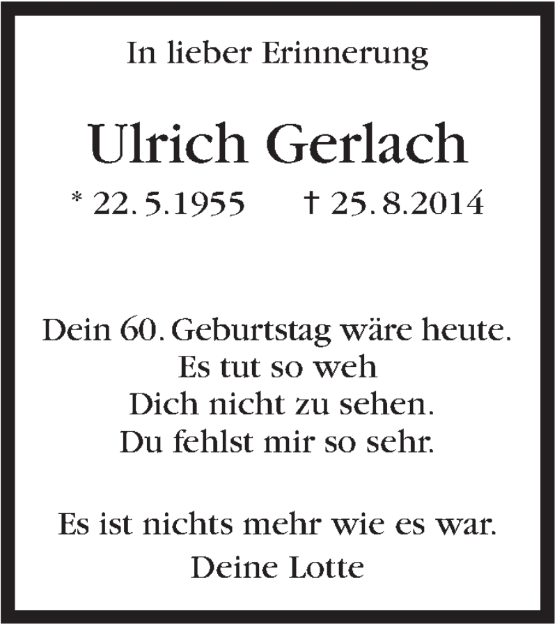  Traueranzeige für Ulrich Gerlach vom 22.05.2015 aus Stuttgarter Zeitung / Stuttgarter Nachrichten