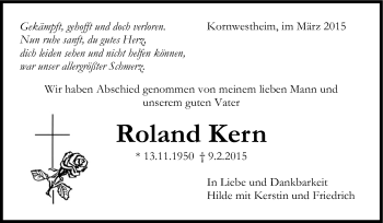 Traueranzeige von Roland Kern von Stuttgarter Zeitung / Stuttgarter Nachrichten