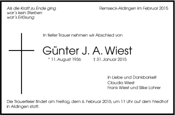 Traueranzeige von Günter J. A. Wiest von Stuttgarter Zeitung / Stuttgarter Nachrichten