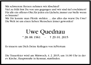 Traueranzeige von Uwe Quednau von Stuttgarter Zeitung / Stuttgarter Nachrichten