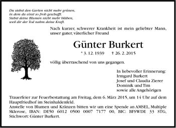Traueranzeige von Günter Burkert von Stuttgarter Zeitung / Stuttgarter Nachrichten