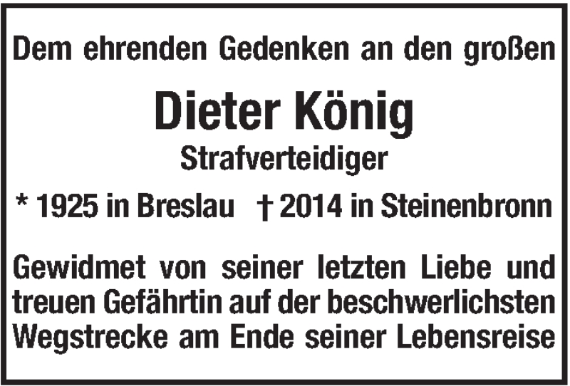  Traueranzeige für Dieter König vom 29.08.2015 aus Stuttgarter Zeitung / Stuttgarter Nachrichten