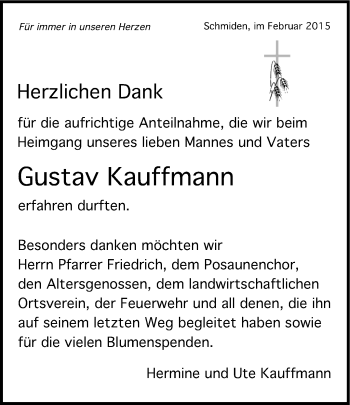 Traueranzeige von Gustav Kauffmann von Stuttgarter Zeitung / Stuttgarter Nachrichten