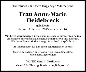 Traueranzeige von Anne-Marie Heidebreck von Stuttgarter Zeitung / Stuttgarter Nachrichten