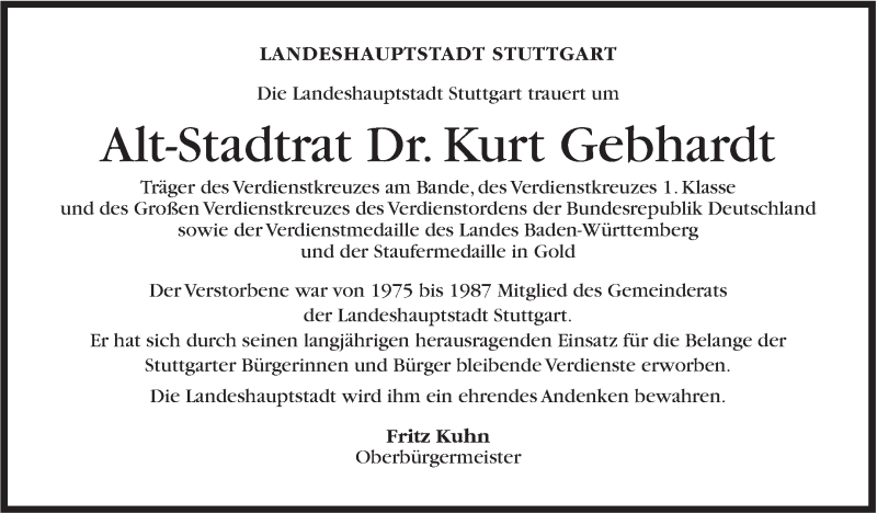  Traueranzeige für Kurt Gebhardt vom 10.06.2015 aus Stuttgarter Zeitung / Stuttgarter Nachrichten