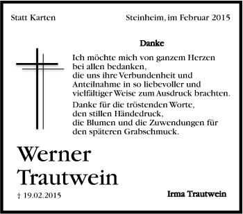 Traueranzeige von Werner Trautwein von Stuttgarter Zeitung / Stuttgarter Nachrichten
