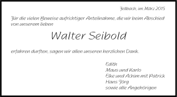 Traueranzeige von Walter Seibold von Stuttgarter Zeitung / Stuttgarter Nachrichten