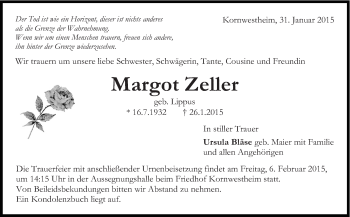 Traueranzeige von Margot Zeller von Stuttgarter Zeitung / Stuttgarter Nachrichten