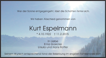 Traueranzeige von Kurt Espelmann von Stuttgarter Zeitung / Stuttgarter Nachrichten