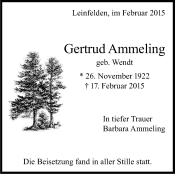 Traueranzeige von Gertrud Ammeling von Stuttgarter Zeitung / Stuttgarter Nachrichten